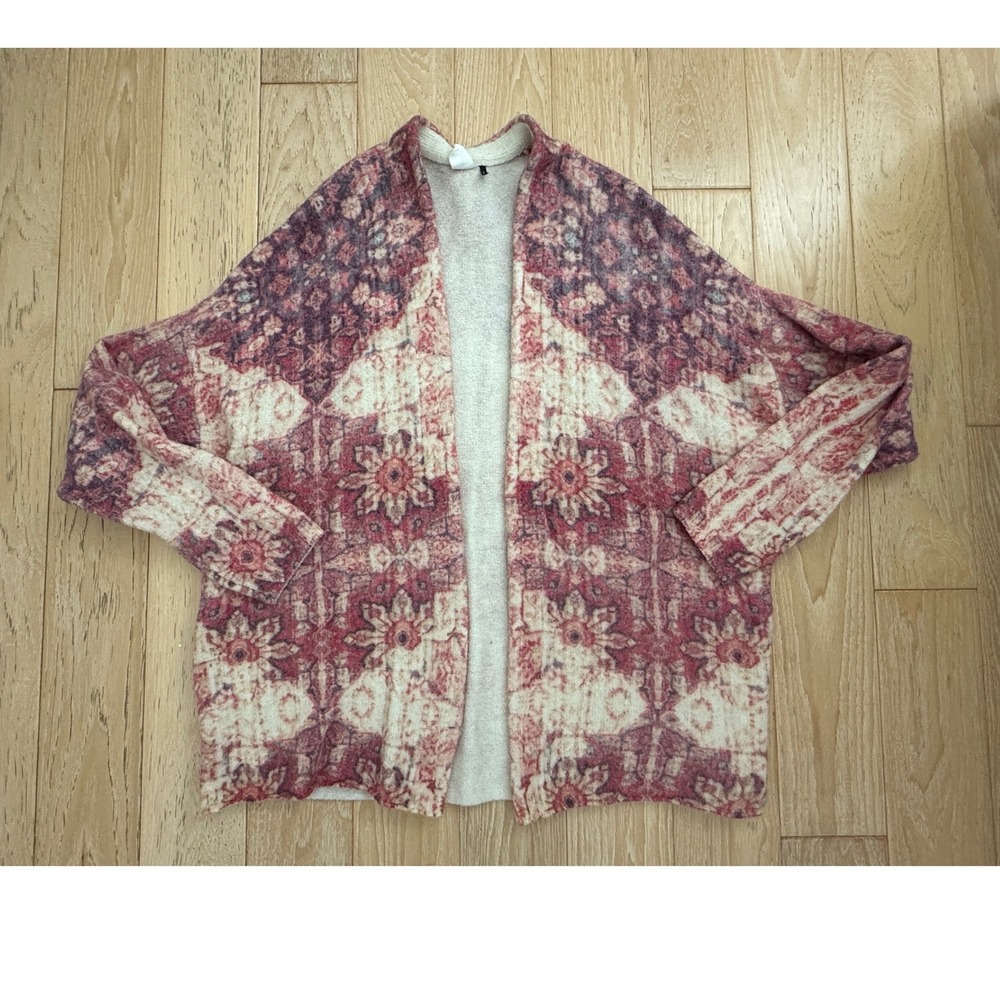ANTHROPOLOGIE Women Wool Alpaca Floral Open Cardigan Size Extra Large Boho Cozy